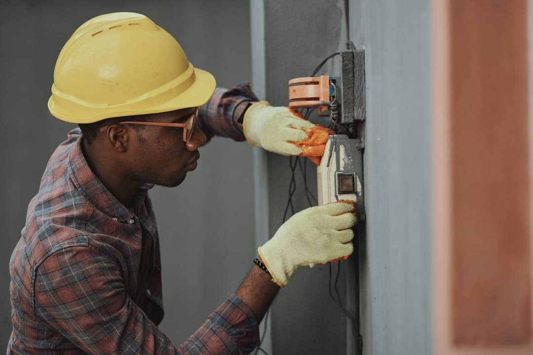 Power line technician at work